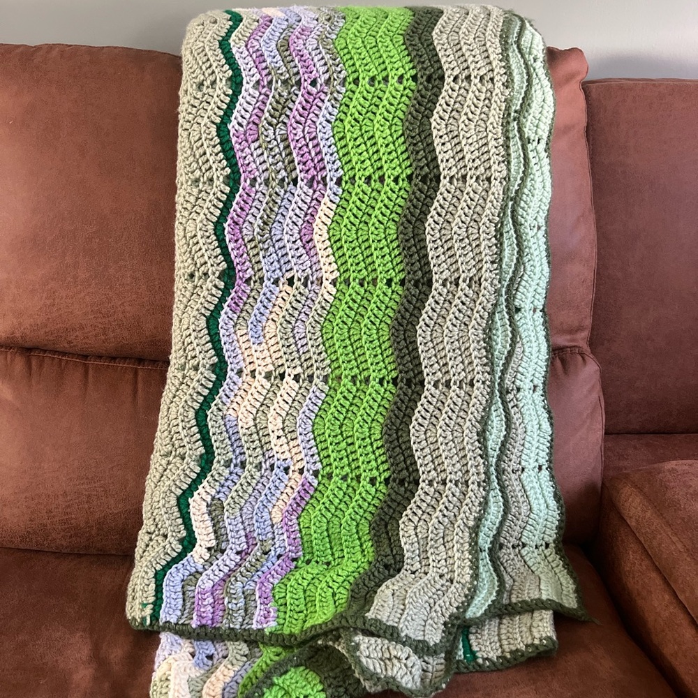 Handmade Green and Purple Crochet Blanket